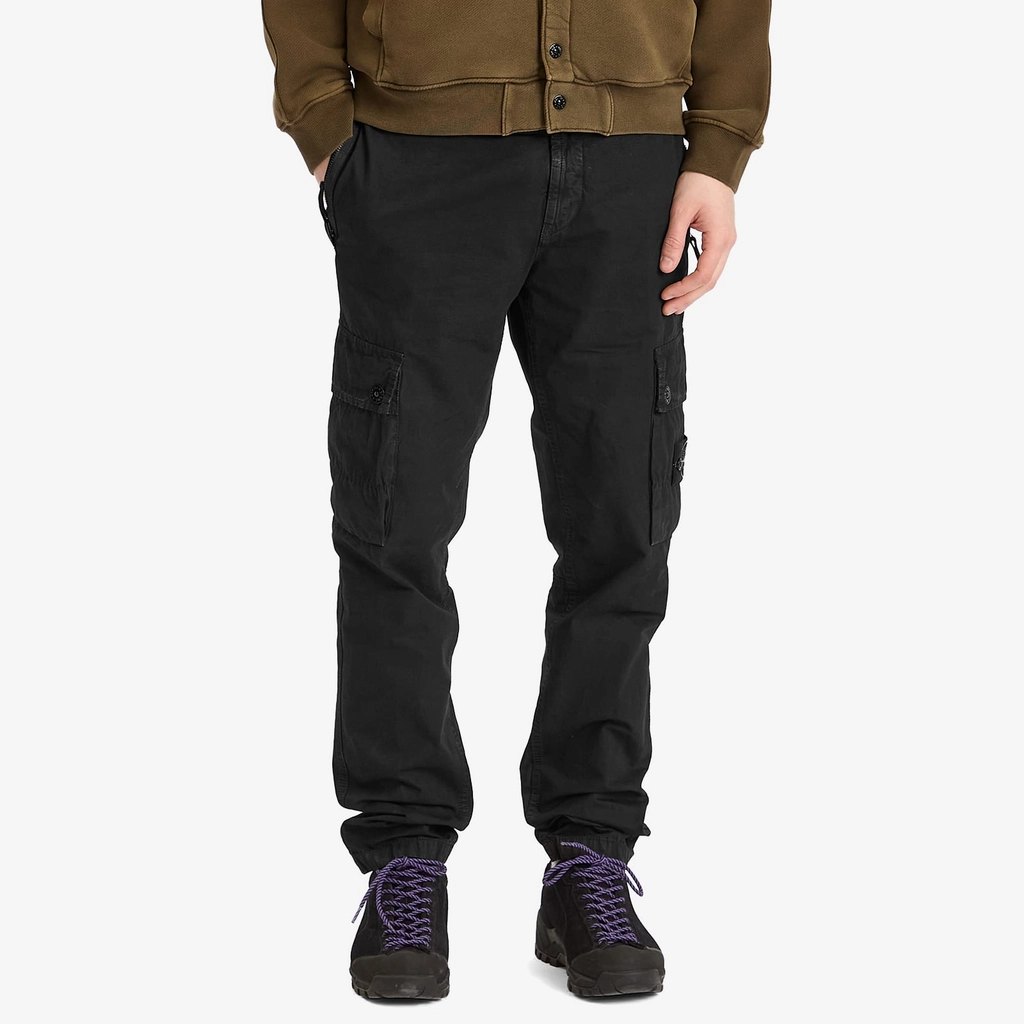 Stone Island Men's Old Effect Brushed Cotton Canvas Cargo Pants Black
